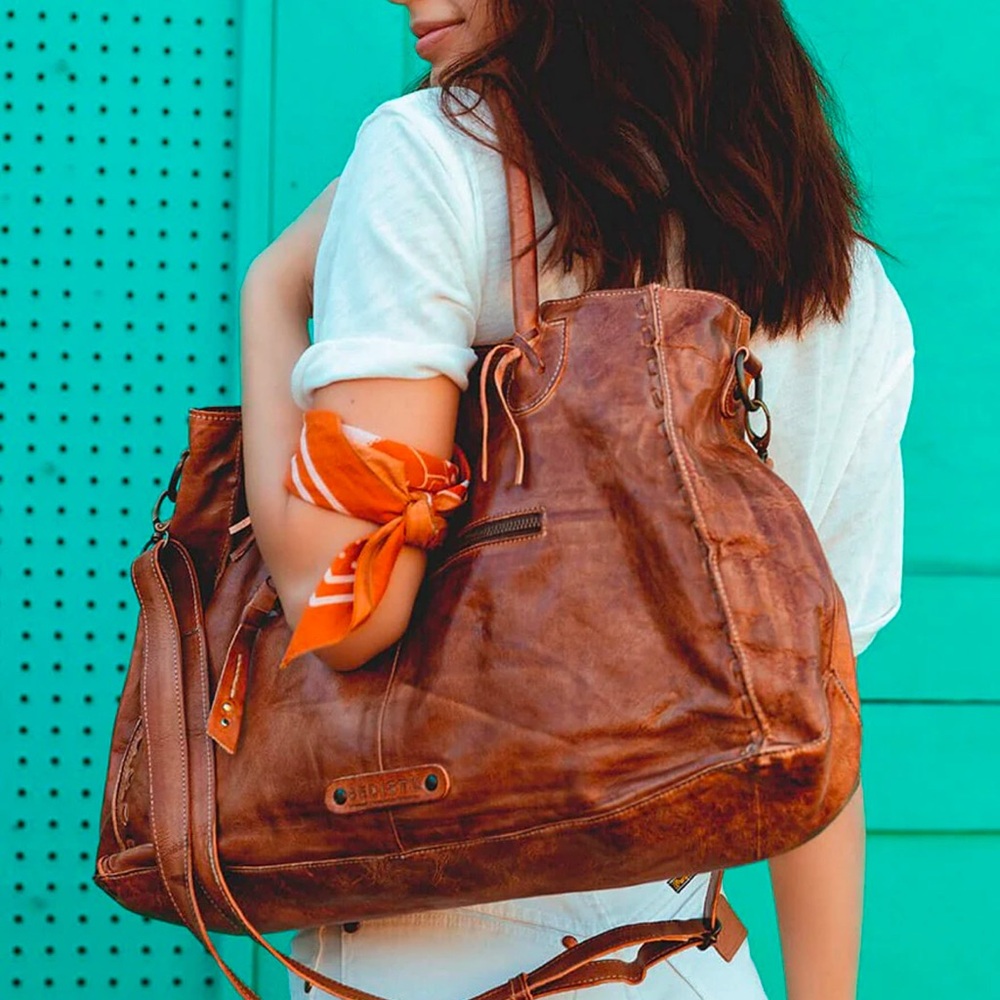 Rockaway Stitch-Detail Distressed Satchel Bag